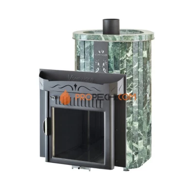 Дровяная печь для сауны Ферингер Оптима До 23 м³ - Змеевик - наборные ламели - обрамление Камень