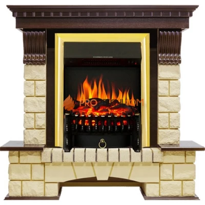 Каминокомплект Royal Flame Pierre Luxe - Темный дуб / Шампань с очагом Fobos FX Brass