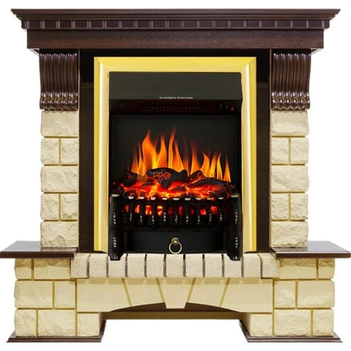 Каминокомплект Royal Flame Pierre Luxe - Темный дуб / Шампань с очагом Fobos FX Brass