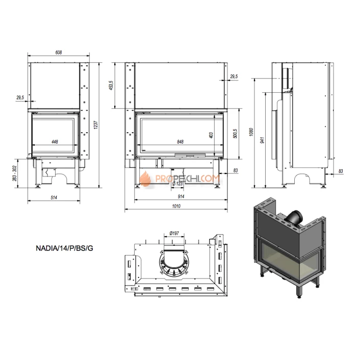 Каминная топка стальная Kratki NADIA/14/P/BS/G (гильотина) (14 кВт)