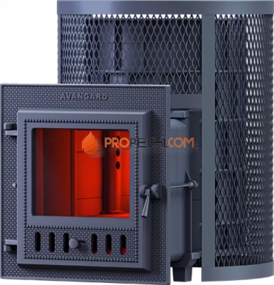 Чугунная банная печь Гефест Авангард 24 М круглая сетка