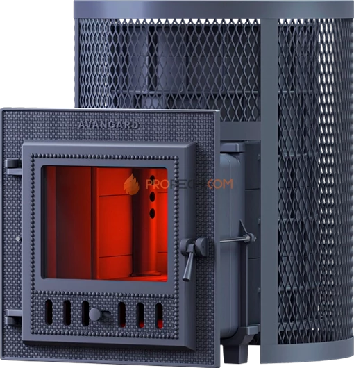 Чугунная банная печь Гефест Авангард 24 М круглая сетка