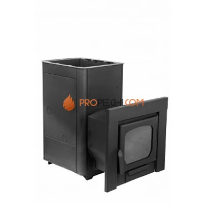 Дровяная печь для бани Варвара Мини удлиненная топка Панорамная дверь