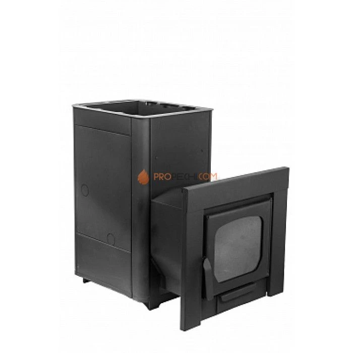 Дровяная печь для бани Варвара Мини удлиненная топка Панорамная дверь