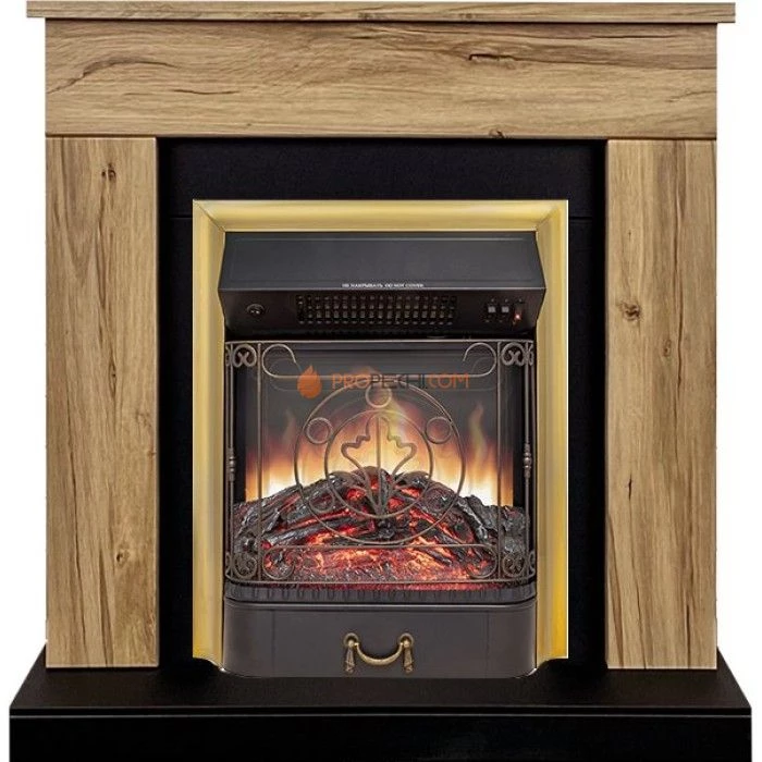 Каминокомплект Royal Flame Bergen (Разборный) - Дуб галифакс (Ширина 900 мм) с очагом Majestic FX M Brass