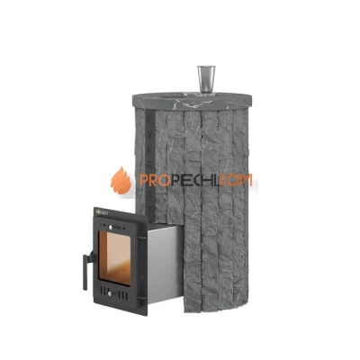 Дровяная печь для бани Эверест Steam Master 24 INOX Ламель Рваный камень, S-20