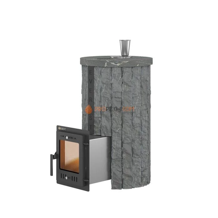 Дровяная печь для бани Эверест Steam Master 24 INOX Ламель Рваный камень, S-20