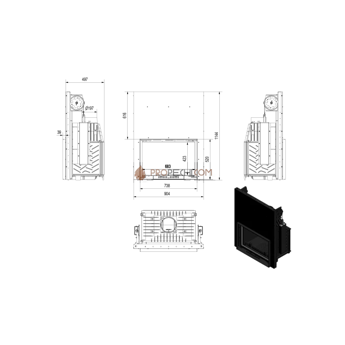 Каминная топка Kratki Oliwia/G (гильотина)