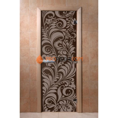 Дверь для бани DoorWood с рисунком Хохлома Черный жемчуг, 2000x800 мм