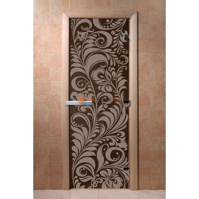 Дверь для бани DoorWood с рисунком Хохлома Черный жемчуг, 2000x800 мм