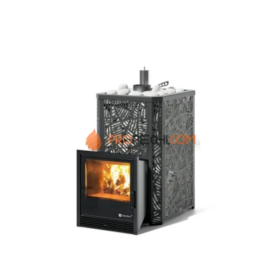 Дровяная печь для бани ИзиСтим Ялта 15 К/2024 в кожухе Модерн черный