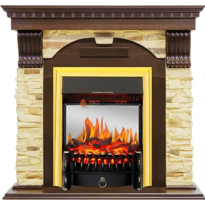 Каминокомплект Royal Flame Dublin - Темный дуб / Сланец с очагом Fobos FX M Brass