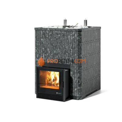 Дровяная печь для бани ИзиСтим Домна 60 К в полноценном наборном кожухе из пироксенита