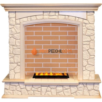 Каминокомплект Dimplex Preston - Слоновая кость с патиной / Кирпич с очагом Cassette 400 LNH-INT PS (без дров)