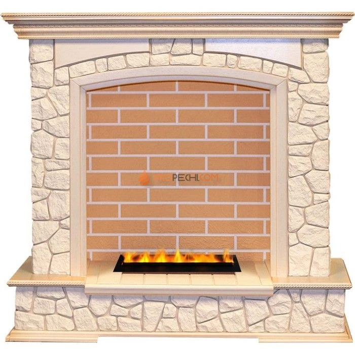 Каминокомплект Dimplex Preston - Слоновая кость с патиной / Кирпич с очагом Cassette 400 LNH-INT PS (без дров)