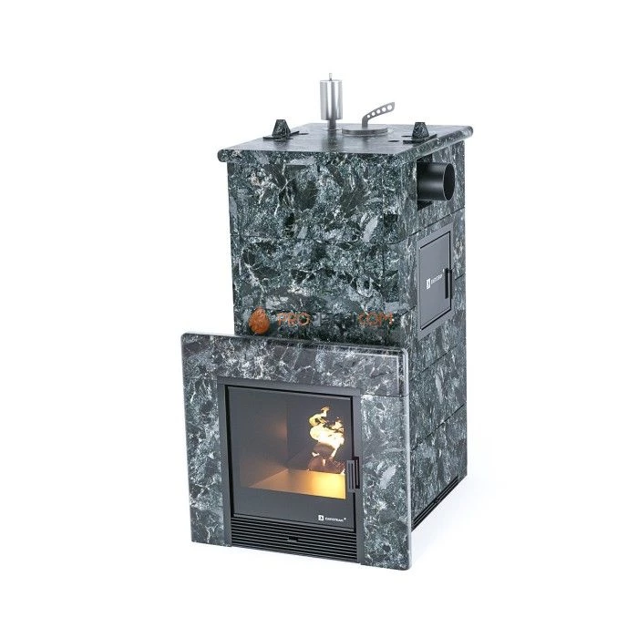 Дровяная печь для бани ИзиСтим Сочи М2 в полноценном кожухе с боковым подключением из пироксенита