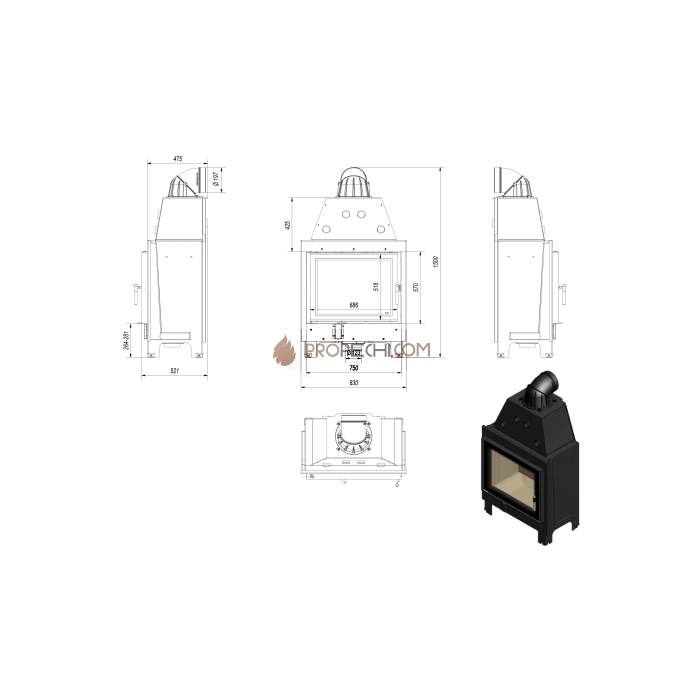 Каминная топка стальная Kratki MBA (17 кВт)