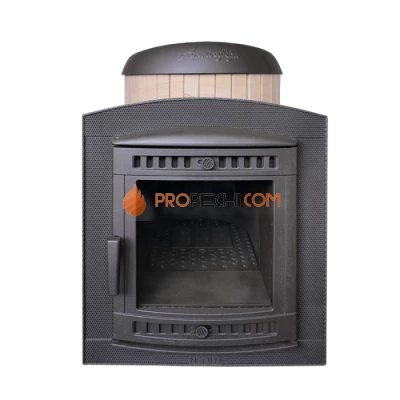 Чугунная печь для бани Атмосфера в ламелях Окаменевшее дерево перенесенный рисунок до 22 м³