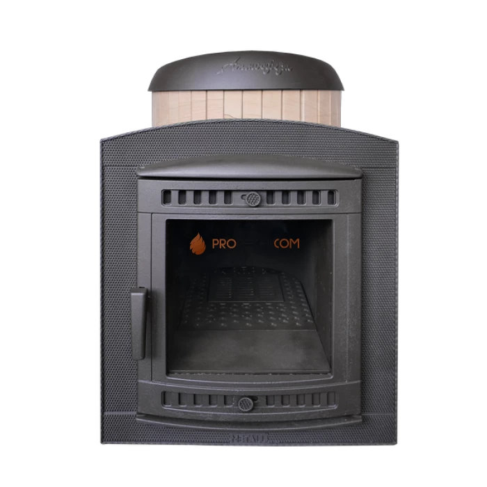 Чугунная печь для бани Атмосфера в ламелях Окаменевшее дерево перенесенный рисунок до 22 м³