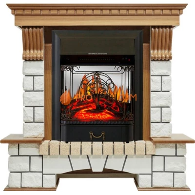 Каминокомплект Royal Flame Pierre Luxe - Дуб / Белый с очагом Majestic FX M Black