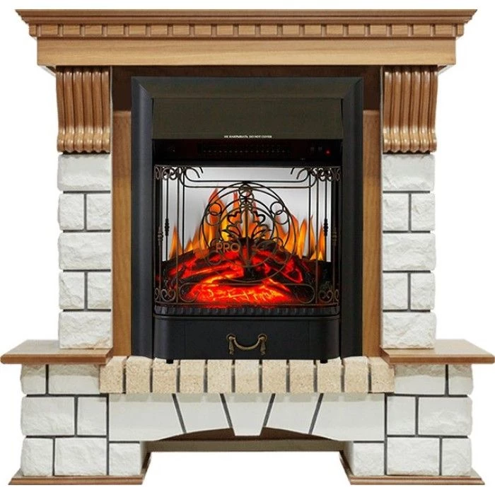 Каминокомплект Royal Flame Pierre Luxe - Дуб / Белый с очагом Majestic FX M Black
