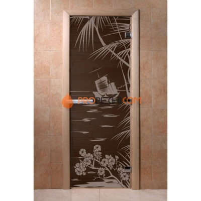 Дверь для бани DoorWood с рисунком Голубая лагуна Черный жемчуг, 2000x800 мм
