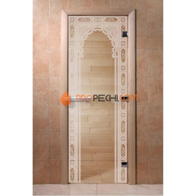 Дверь для бани DoorWood с рисунком Восточная арка Прозрачная, 2100x700 мм