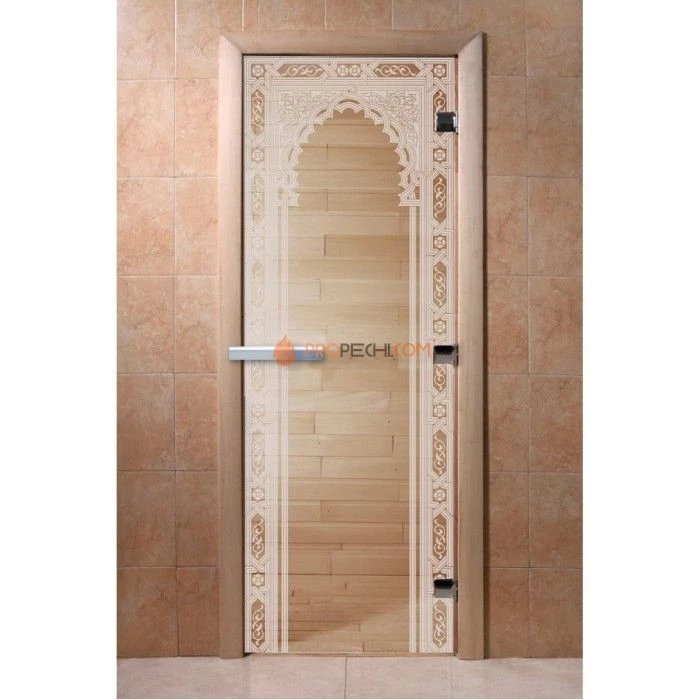 Дверь для бани DoorWood с рисунком Восточная арка Прозрачная, 2100x700 мм