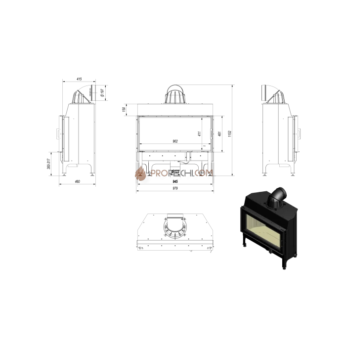 Каминная топка стальная Kratki NADIA/14 (14 кВт)