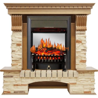 Каминокомплект Royal Flame Pierre Luxe - Дуб / Сланец с очагом Fobos FX M Black