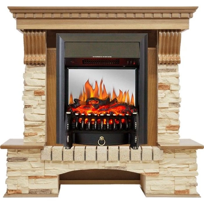 Каминокомплект Royal Flame Pierre Luxe - Дуб / Сланец с очагом Fobos FX M Black
