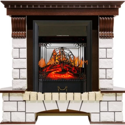 Каминокомплект Royal Flame Pierre Luxe угловой - Темный дуб / Белый с очагом Majestic FX M Black