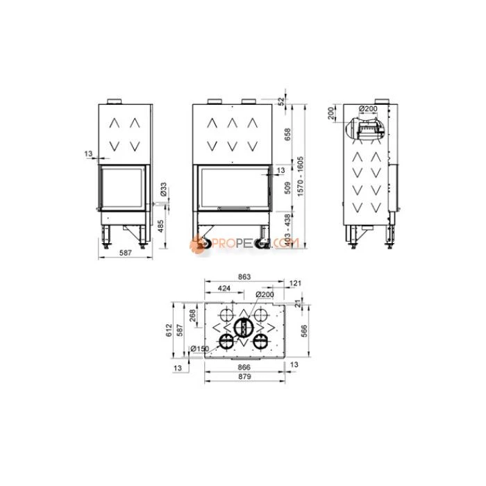 Каминная топка La Nordica Monoblocco 800 Angolo DX