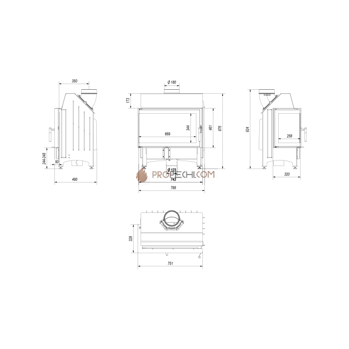 Каминная топка стальная Kratki Zibi/L/BS (угловое стекло слева) (11 кВт)