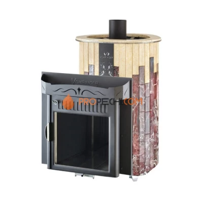 Дровяная печь для сауны Ферингер Макси До 30 м³ - Сильвия Оро + Россо Леванте - обрамление Камень