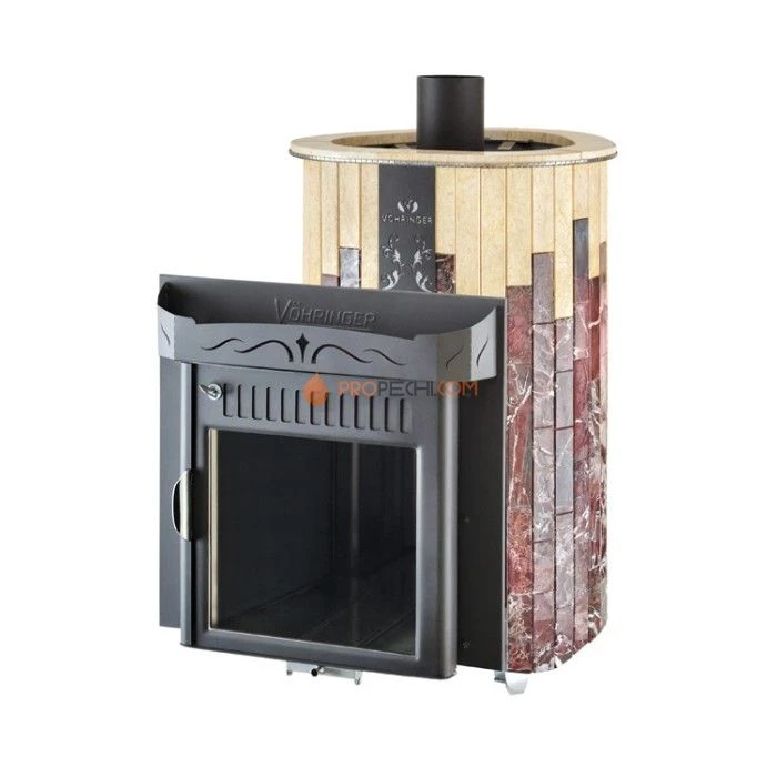 Дровяная печь для сауны Ферингер Макси До 30 м³ - Сильвия Оро + Россо Леванте - обрамление Камень