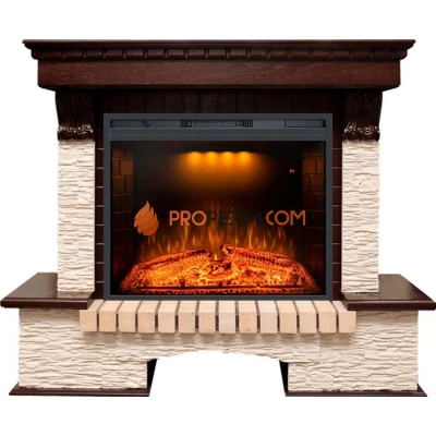 Каминокомплект Royal Flame Pierre Luxe - Темный дуб / Сланец бежевый с Электрическим очагом Royal Flame Emerald 28