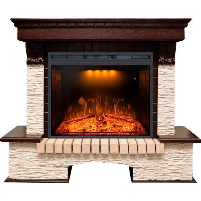 Каминокомплект Royal Flame Pierre Luxe - Темный дуб / Сланец бежевый с Электрическим очагом Royal Flame Emerald 28