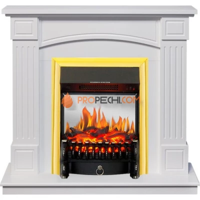 Каминокомплект Royal Flame Boston - Белый (Высота 925см) с очагом Fobos FX M Brass