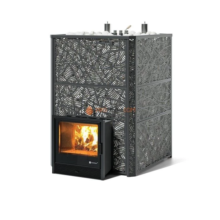 Дровяная печь для бани ИзиСтим Ялта 100 К/2024 в кожухе Модерн черный