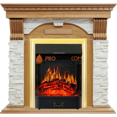 Каминокомплект Royal Flame Dublin - Дуб / Сланец белый с очагом Majestic FX Brass