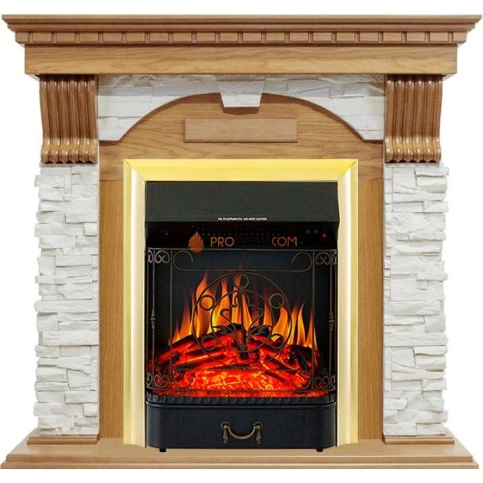 Каминокомплект Royal Flame Dublin - Дуб / Сланец белый с очагом Majestic FX Brass