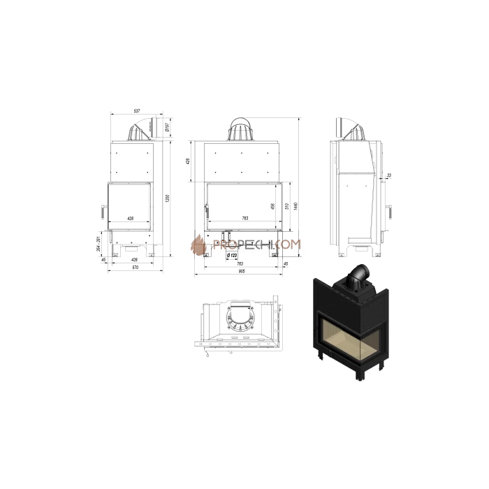 Каминная топка Kratki MBO/P/BS (15 кВт)