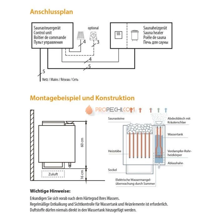 Электрическая печь EOS Bi-O-Thermat W 6 кВт со встроенным парогенератором