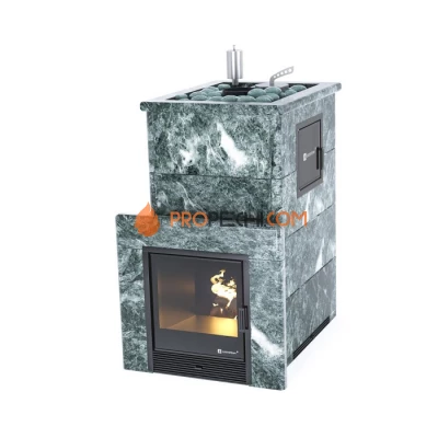 Дровяная печь для бани ИзиСтим Геленджик М2 в полноценном кожухе с открытым верхом из змеевика