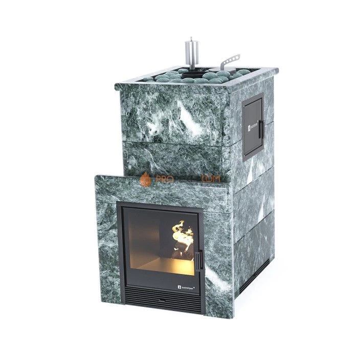 Дровяная печь для бани ИзиСтим Геленджик М2 в полноценном кожухе с открытым верхом из змеевика