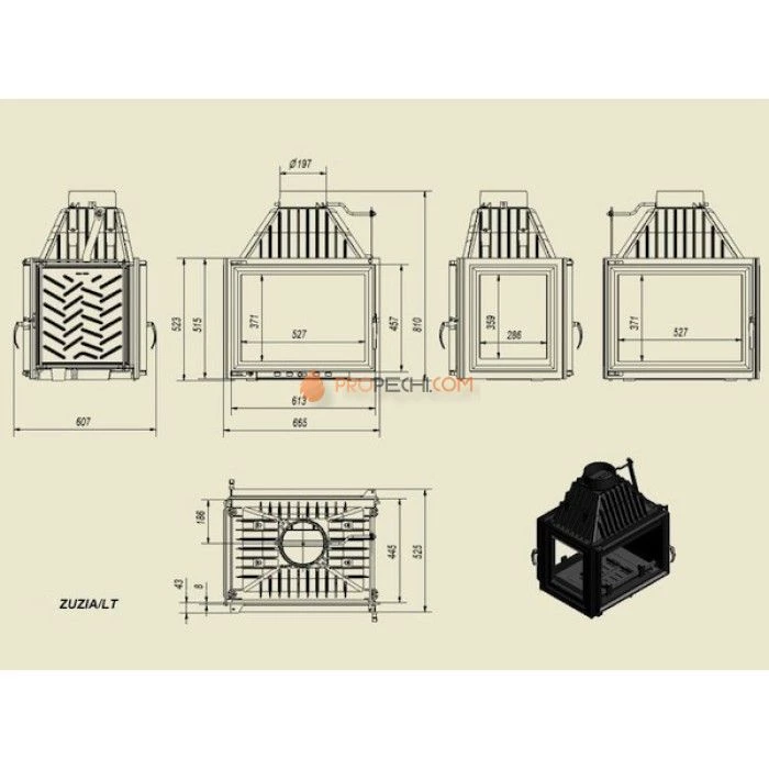 Каминная топка Kratki Zuzia/LT (тунель, стекло слева)