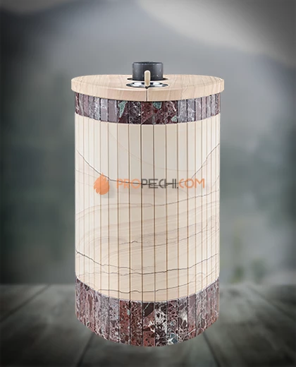 Банная печь Ферингер ПФ Оптима Окаменевшее дерево перенесенный рисунок + Россо Леванте