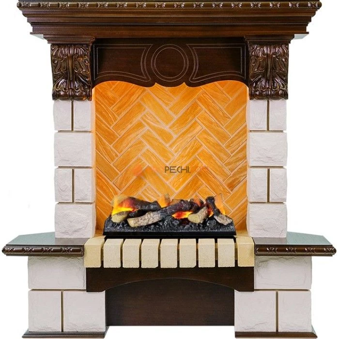 Каминокомплект Dimplex Pierre Luxe - Темный дуб / Шампань (Высота 975мм) с очагом Cassette 400 LNH-INT (с дровами)