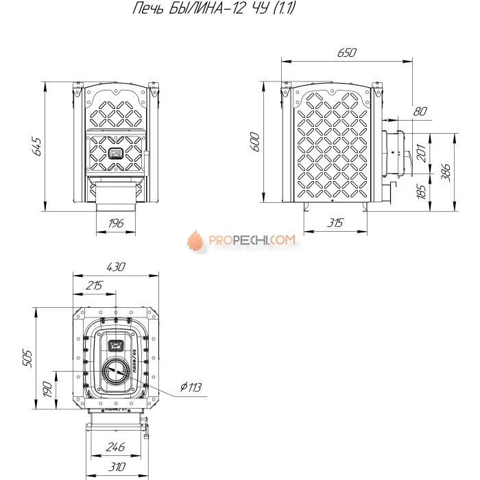 Дровяная печь для бани Теплодар Былина-12 ЧУ